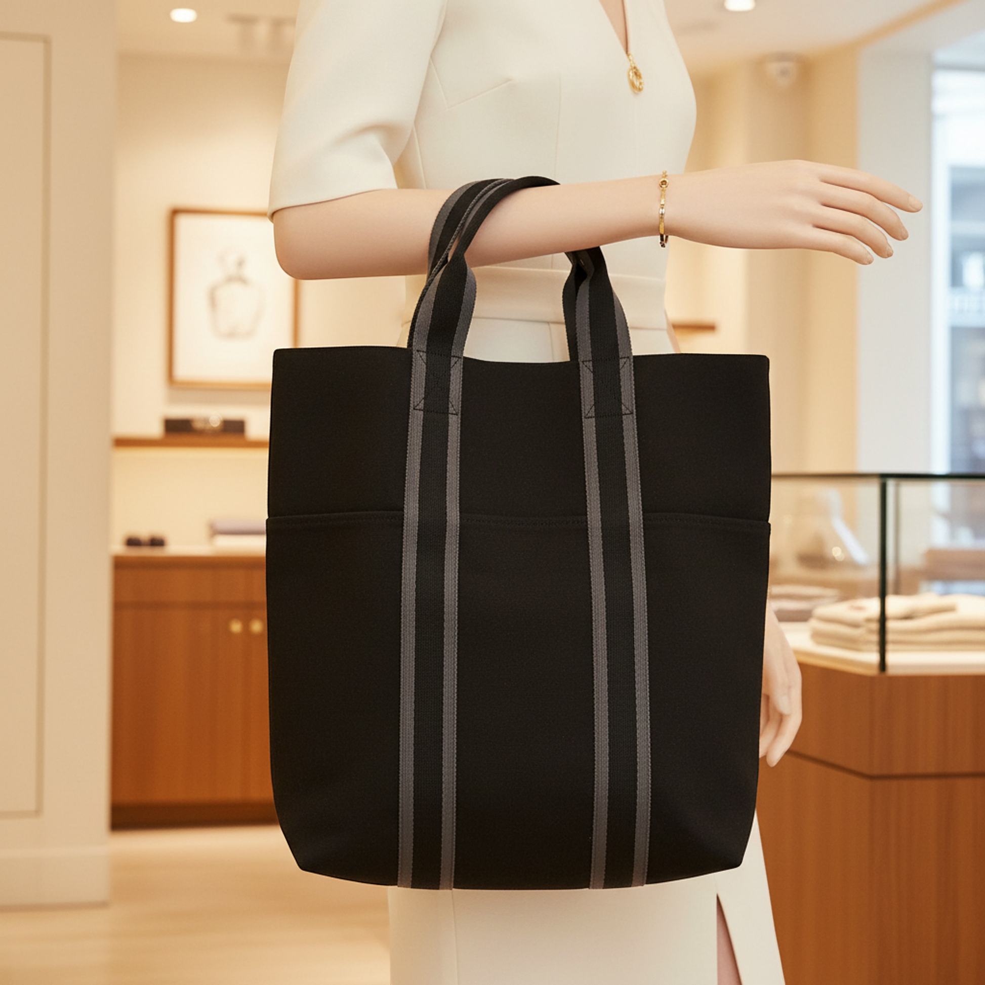 Hermes Fourre Tout Cabas Women,Men Cotton Canvas Tote Bag Black