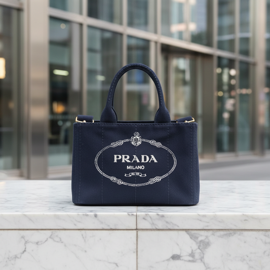 Prada Canapa Women's Canvas Shoulder Bag,Tote Bag Dark Navy