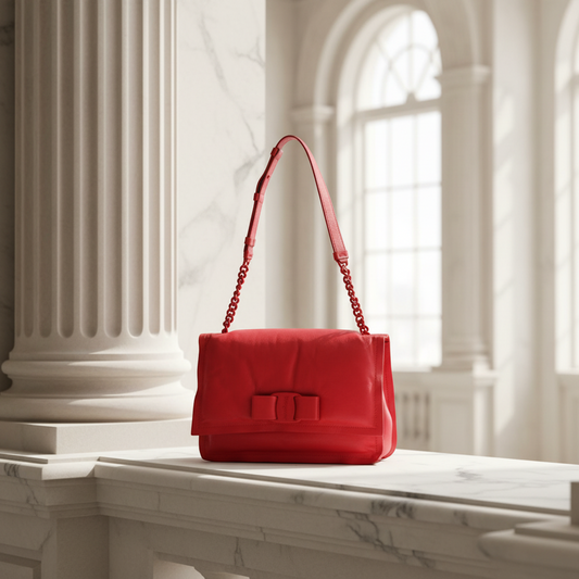Salvatore Ferragamo VIVA Bow GG-21 I287 Women's Leather Shoulder Bag Red Color