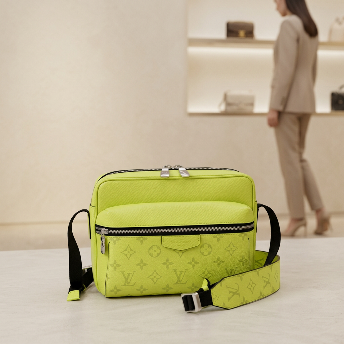 Louis Vuitton Taigarama Outdoor Messenger PM M30239 Men's Messenger Bag,Shoulder Bag Fluorescent Yellow,Jaune
