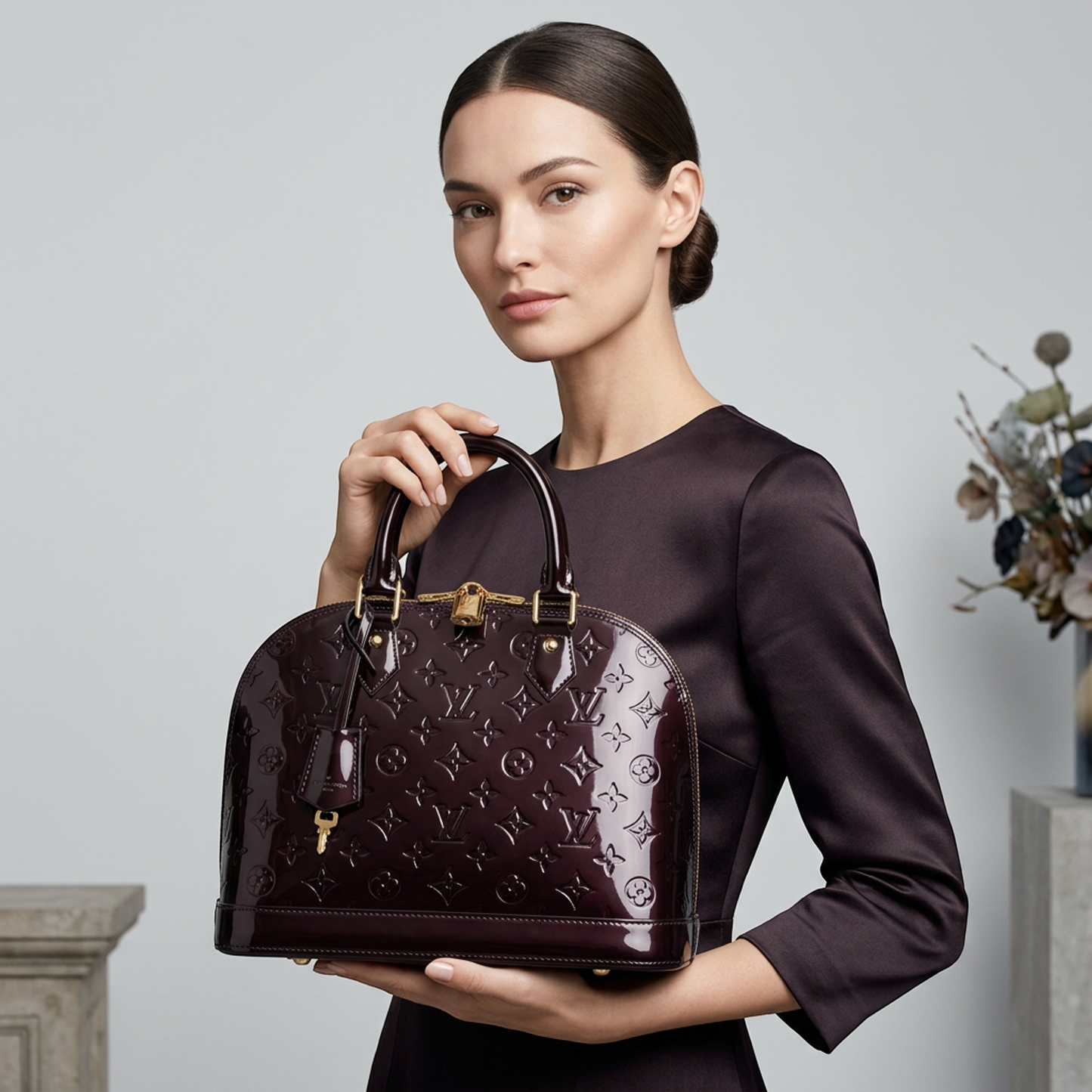 Louis Vuitton Monogram Vernis ALMA PM M91611 Women's Handbag Amarante