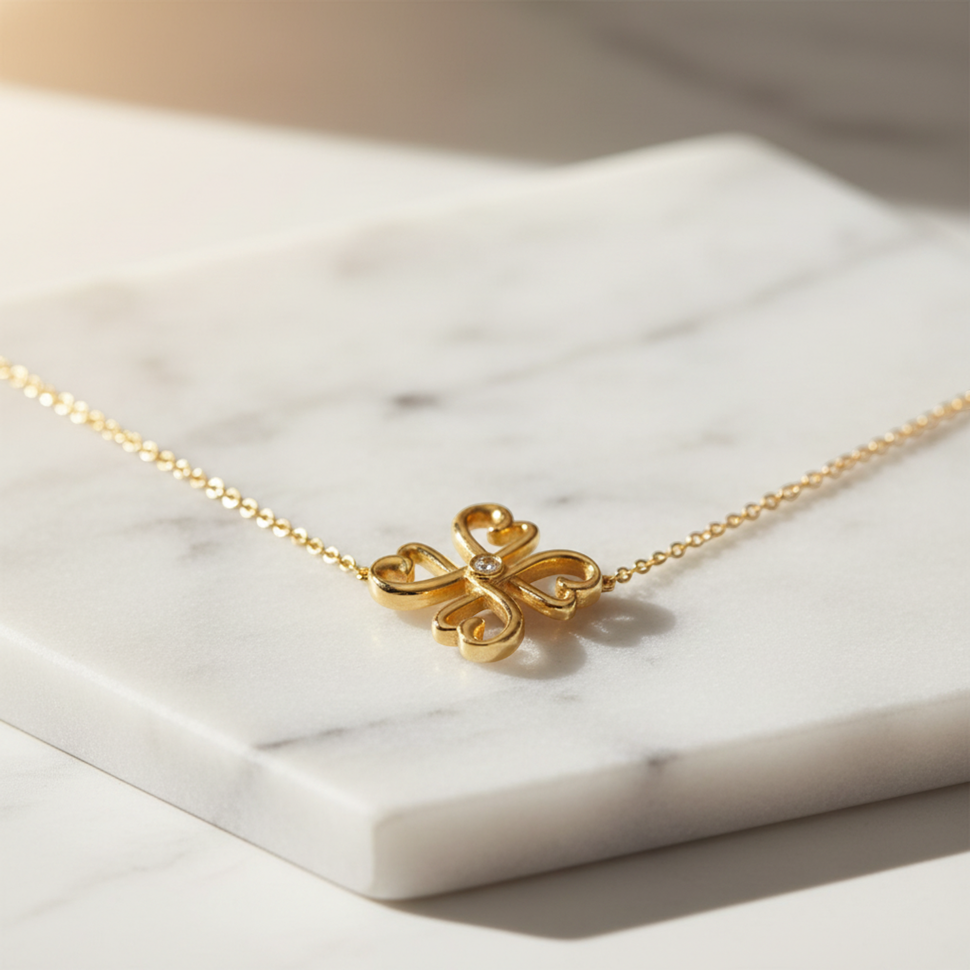 Tiffany Loving Heart Clover Necklace Yellow Gold (18K) Diamond Men,Women Fashion Pendant Necklace (Gold)