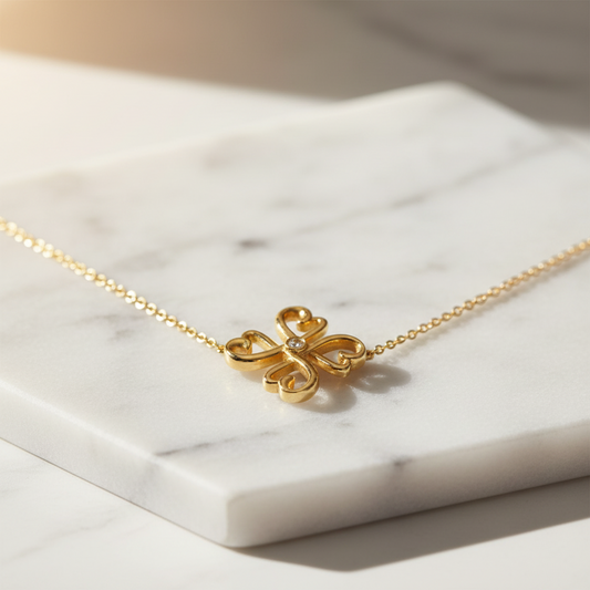 Tiffany Loving Heart Clover Necklace Yellow Gold (18K) Diamond Men,Women Fashion Pendant Necklace (Gold)