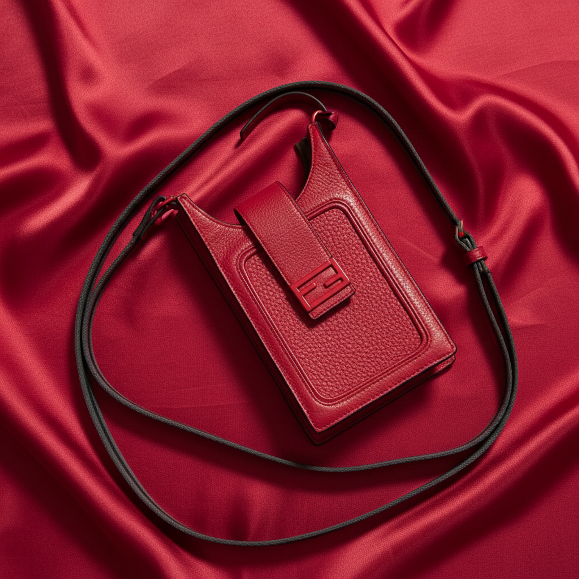 Fendi Smartphone Shoulder Bag 7AR944 Women's Leather Shoulder Bag Red Color