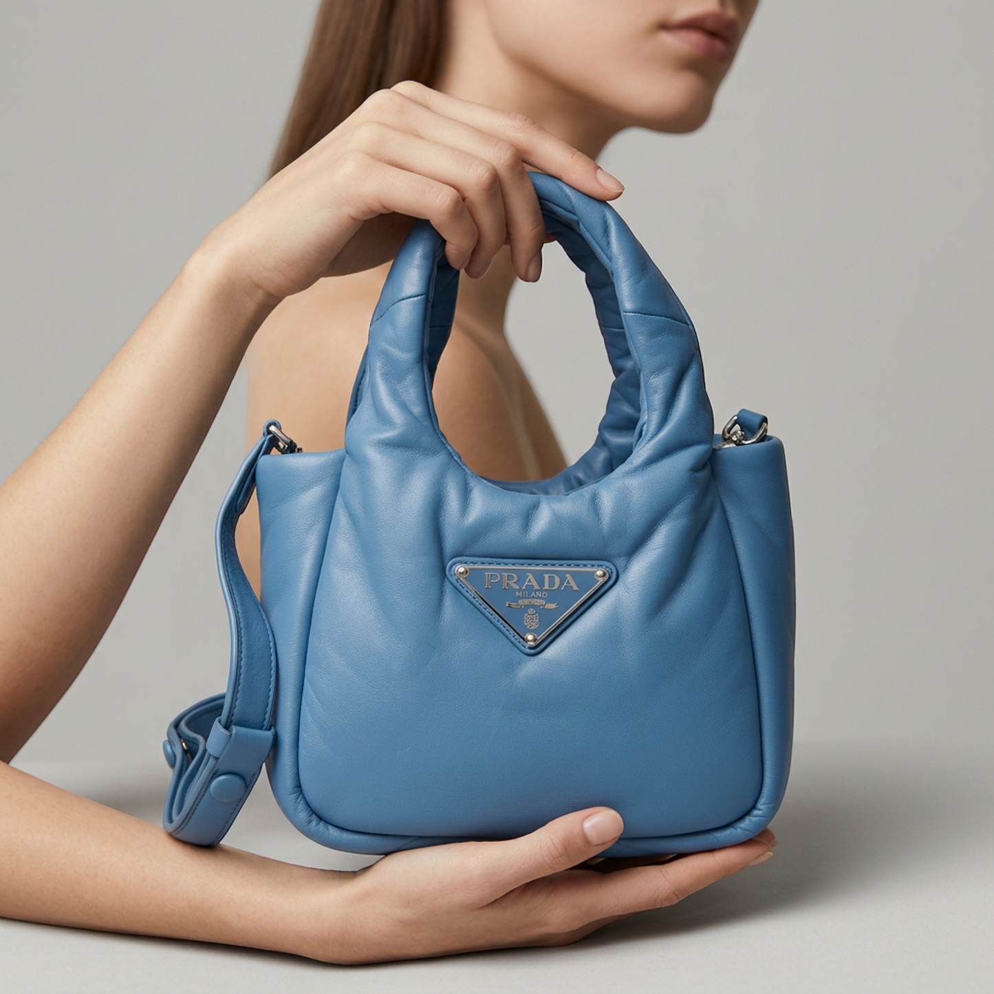 Prada Padded 1BA359 Women's Nappa Leather Handbag,Shoulder Bag Blue