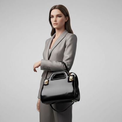 Salvatore Ferragamo Gancini Wanda AU-21 3485 Women's Leather Handbag,Shoulder Bag Black