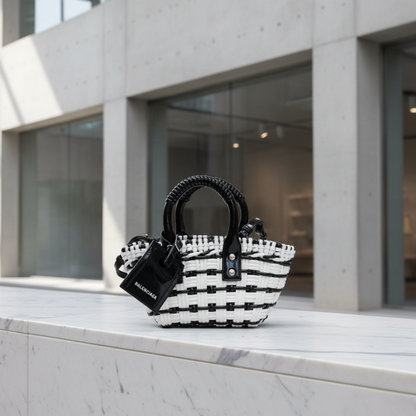 Balenciaga Bistro XXS 678028 Women's Leather Handbag,Shoulder Bag Black,White