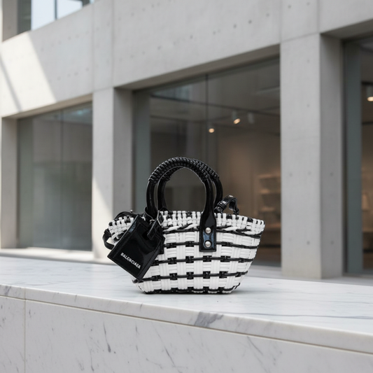 Balenciaga Bistro XXS 678028 Women's Leather Handbag,Shoulder Bag Black,White