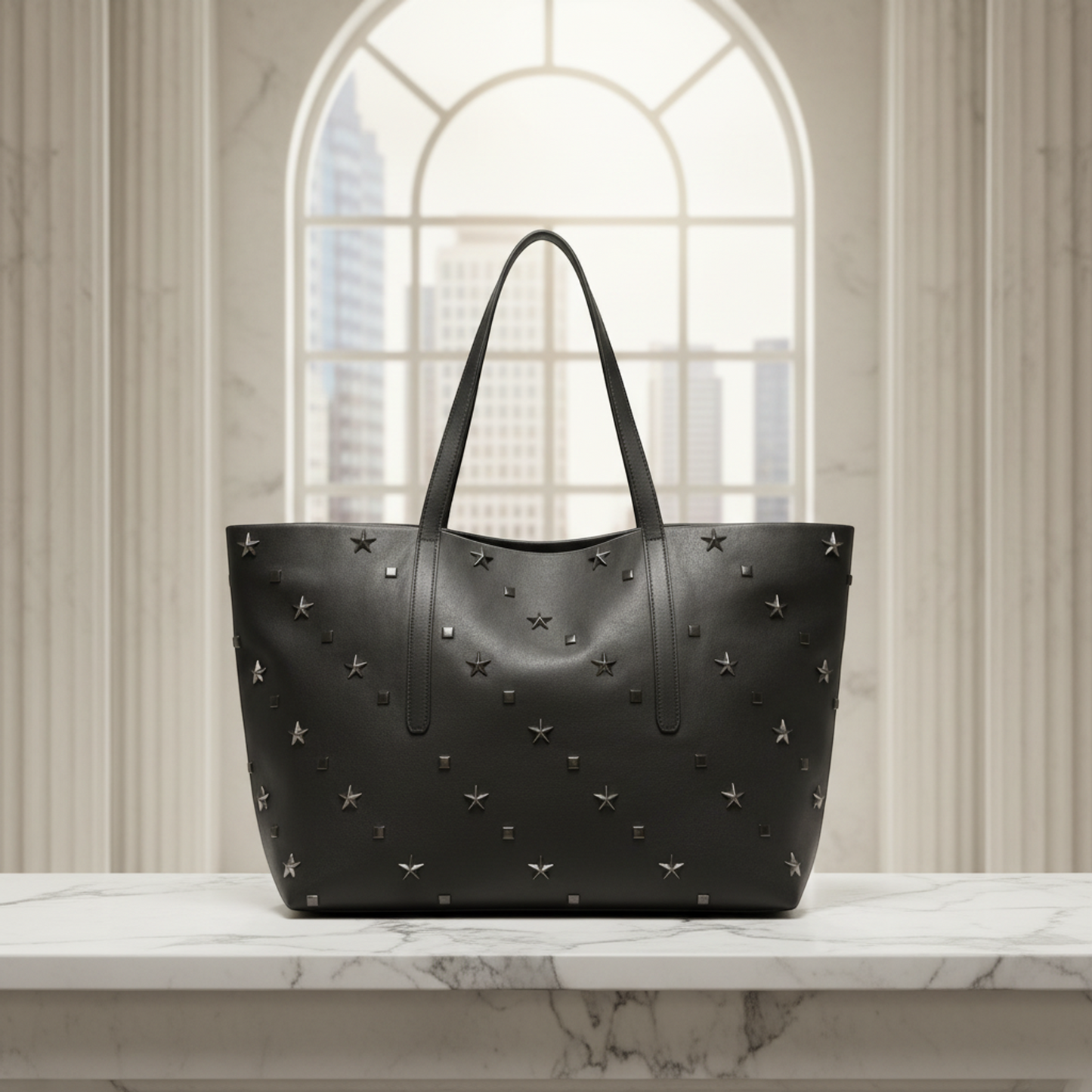 Jimmy Choo Pimlico Men,Women Leather Studded Tote Bag Black