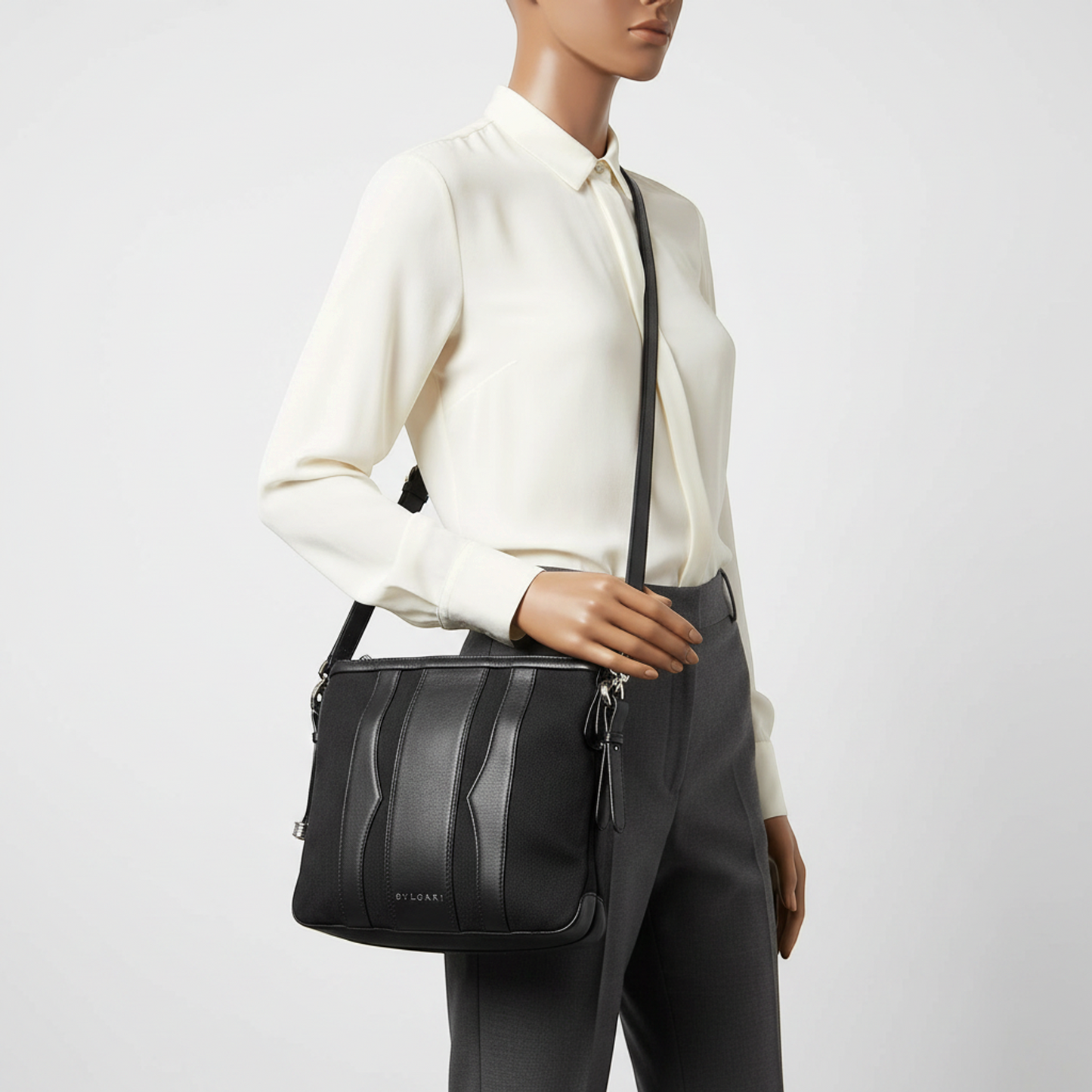 Bvlgari B.zero1 Women's Leather,Canvas Shoulder Bag Black