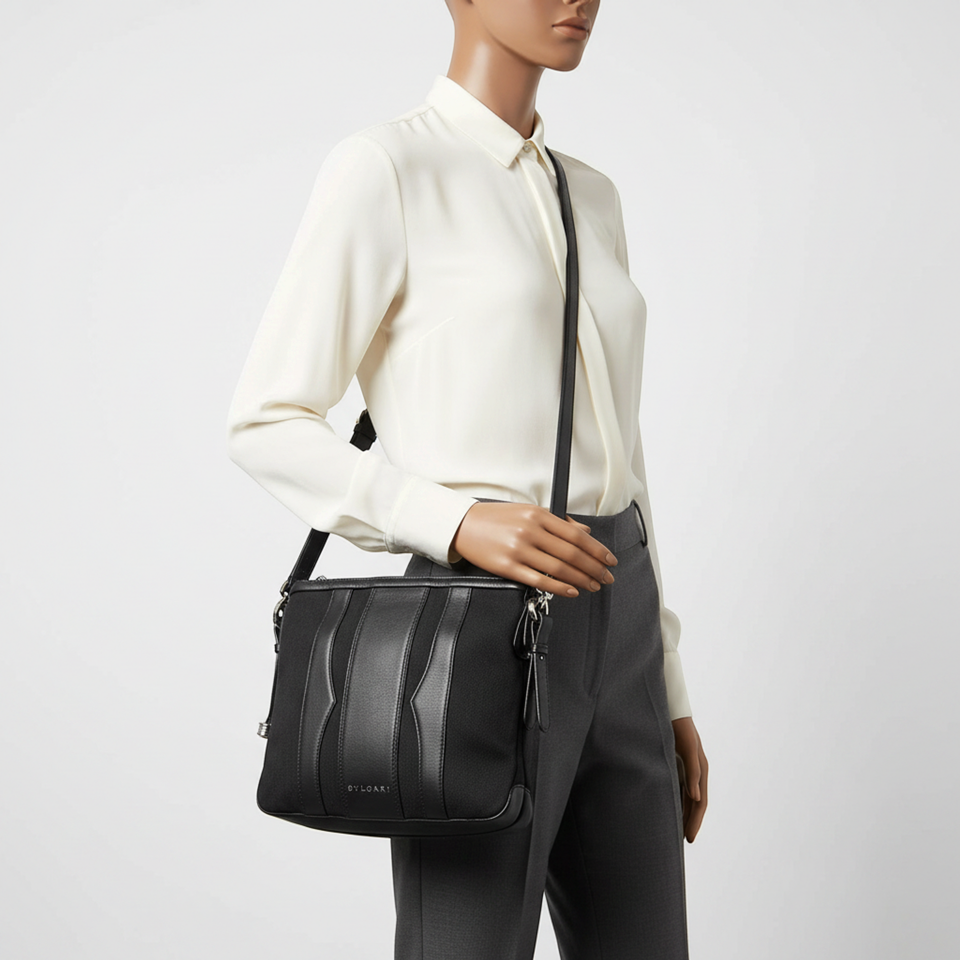 Bvlgari B.zero1 Women's Leather,Canvas Shoulder Bag Black