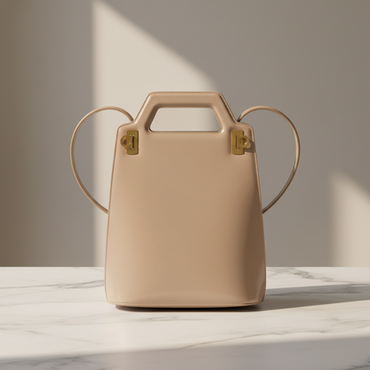 Salvatore Ferragamo Gancini DH-21 3483 Women's Leather Handbag,Shoulder Bag Pink Beige