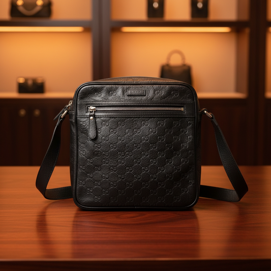 Gucci Guccissima 201448 Women's Leather Shoulder Bag Black