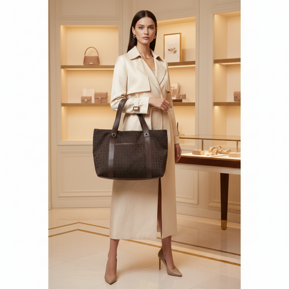 Bvlgari Logomania Sophia Large Tote Women's Canvas,Leather Tote Bag Brown