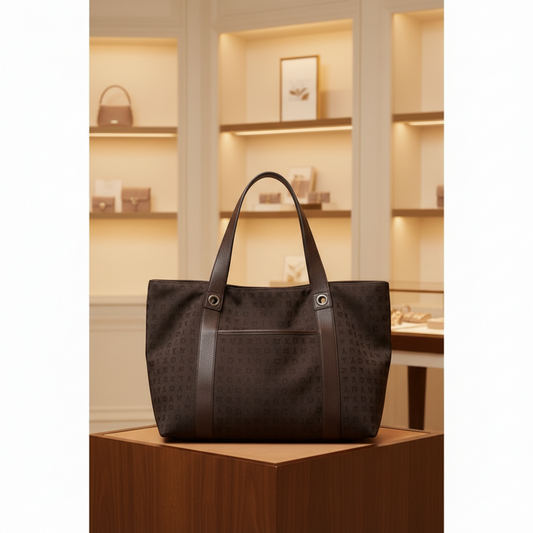 Bvlgari Logomania Sophia Large Tote Women's Canvas,Leather Tote Bag Brown