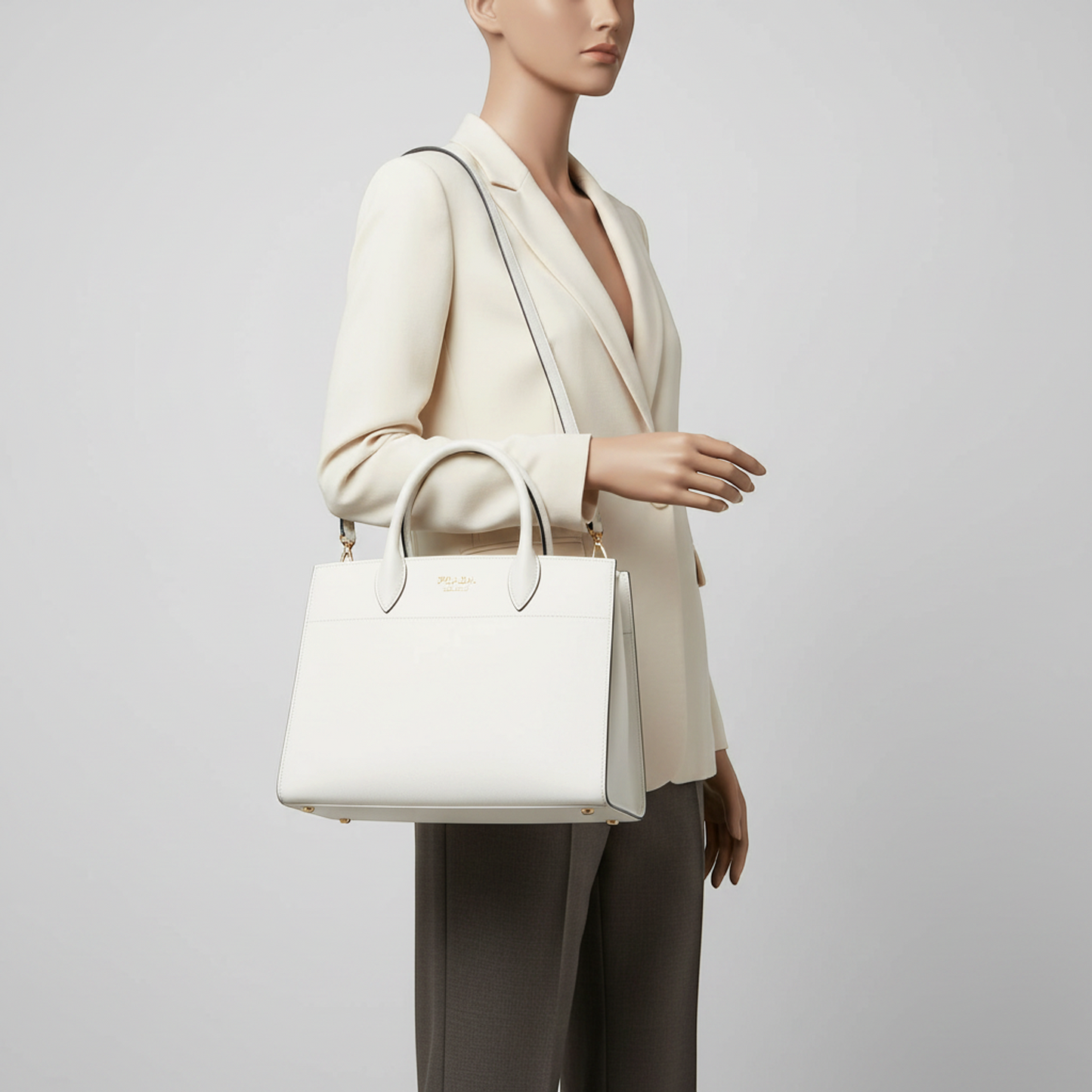 Prada Bibliothèque 1BC034 Women's Leather Handbag,Shoulder Bag White