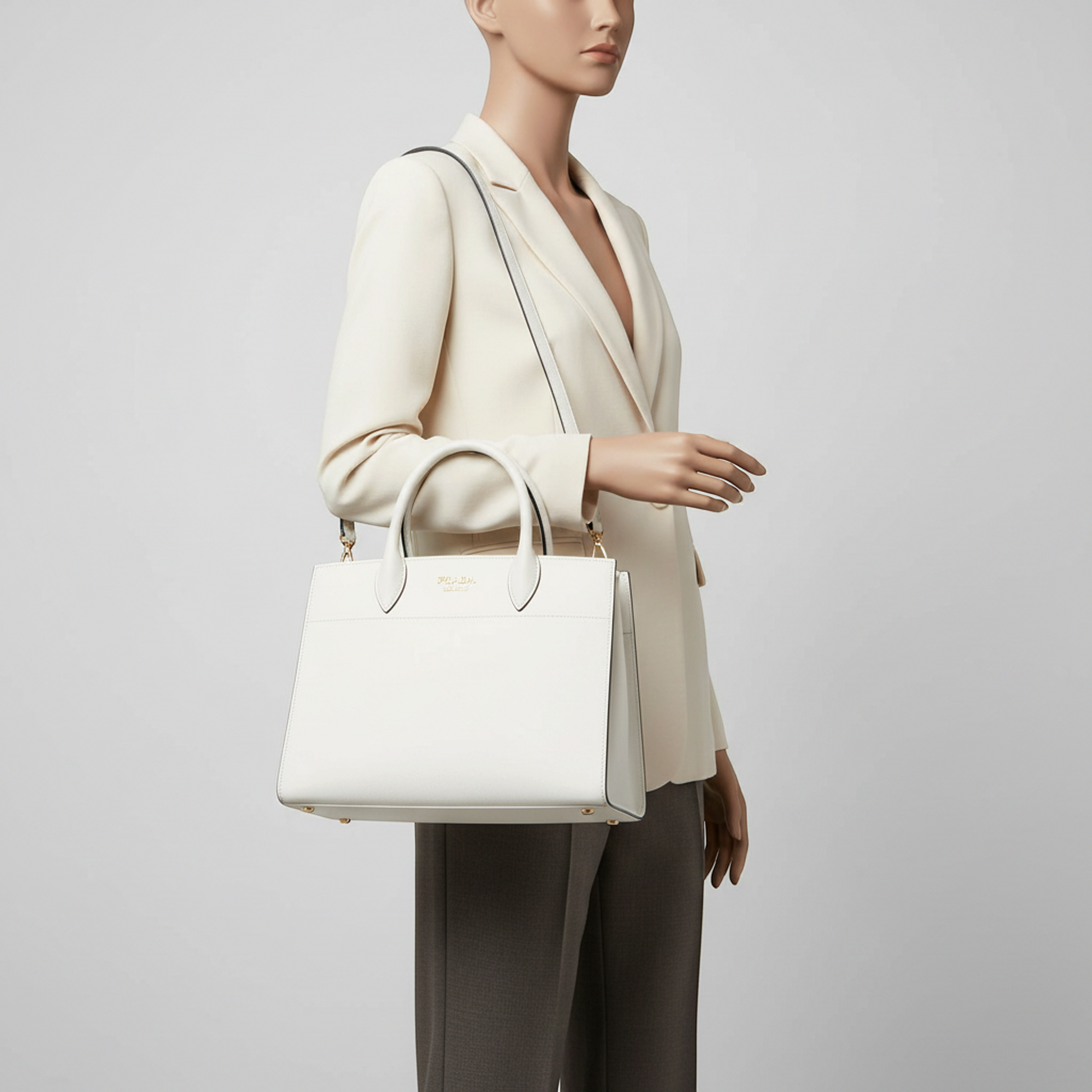 Prada Bibliothèque 1BC034 Women's Leather Handbag,Shoulder Bag White
