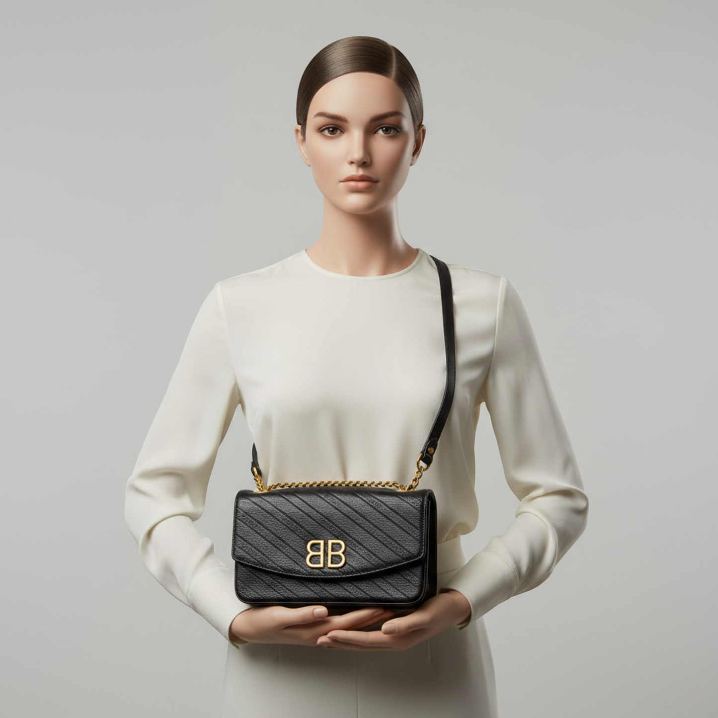 Balenciaga BB Logo Chain Shoulder Bag 526682 Women's Leather Shoulder Bag Black