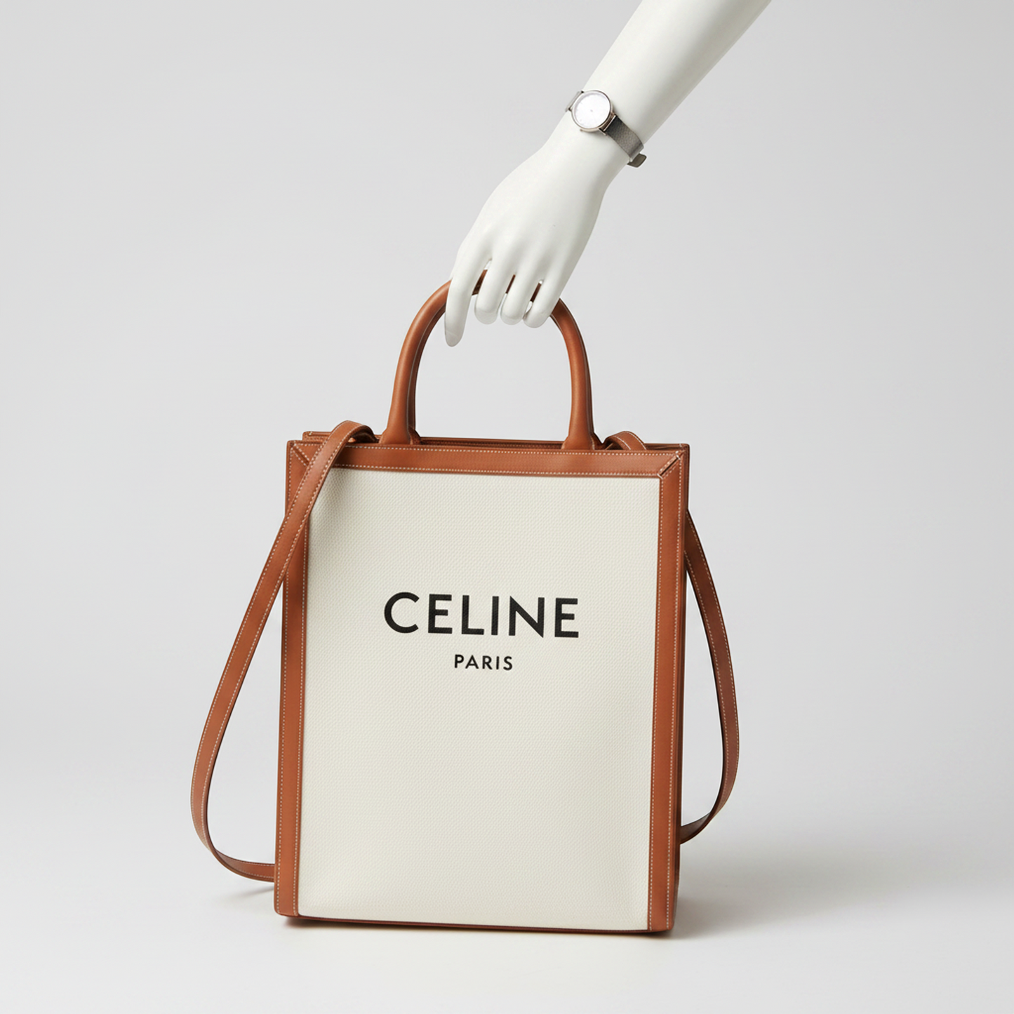 Celine Small Vertical Cabas 192082BNZ.02NT Women's Canvas,Leather Handbag,Shoulder Bag,Tote Bag Camel,Off-white