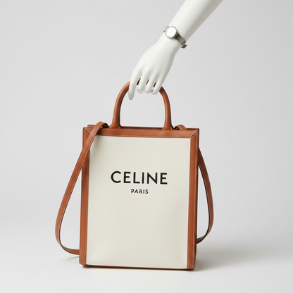 Celine Small Vertical Cabas 192082BNZ.02NT Women's Canvas,Leather Handbag,Shoulder Bag,Tote Bag Camel,Off-white