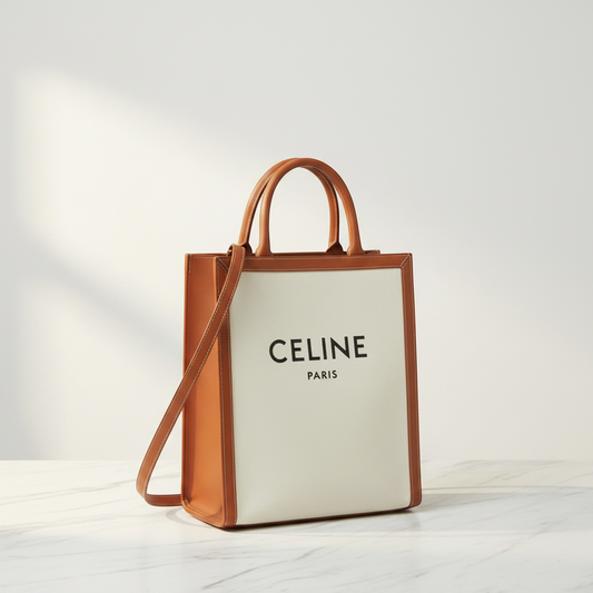 Celine Small Vertical Cabas 192082BNZ.02NT Women's Canvas,Leather Handbag,Shoulder Bag,Tote Bag Camel,Off-white
