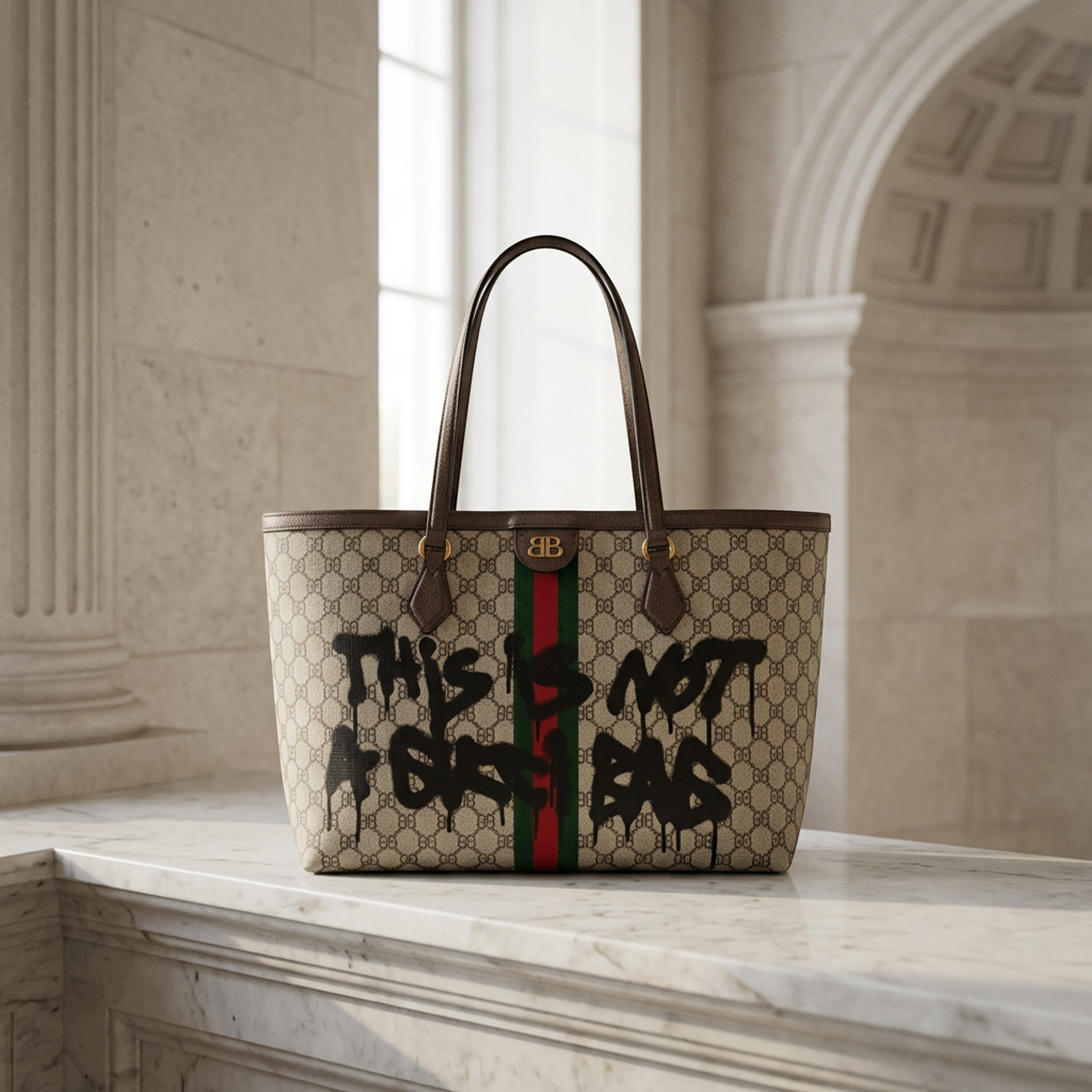 Gucci Sherry Line Gucci X Balenciaga Hacker Project 680125 Men,Women Coated Canvas,Leather Tote Bag Beige,Brown