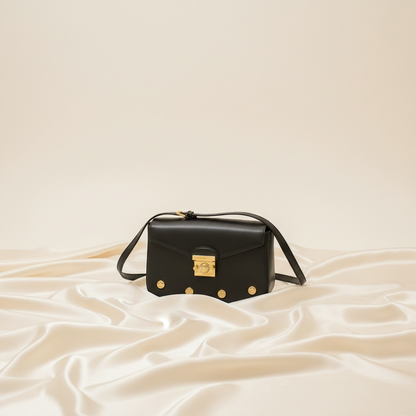 Salvatore Ferragamo Icon Studs DQ-21 7187 Women's Leather Shoulder Bag Black