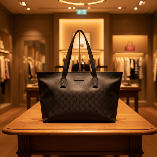Gucci GG Imprimé 211137 Women's GG Imprimé,Leather Handbag,Tote Bag Black