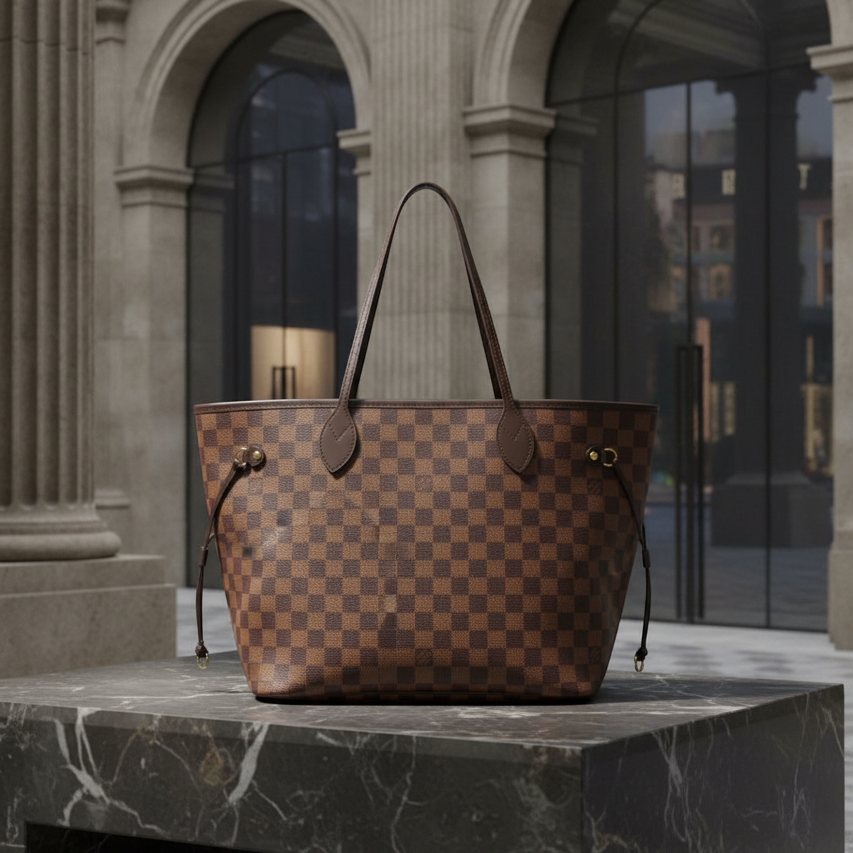 Louis Vuitton Damier Neverfull MM N51105 Women's Tote Bag Brown
