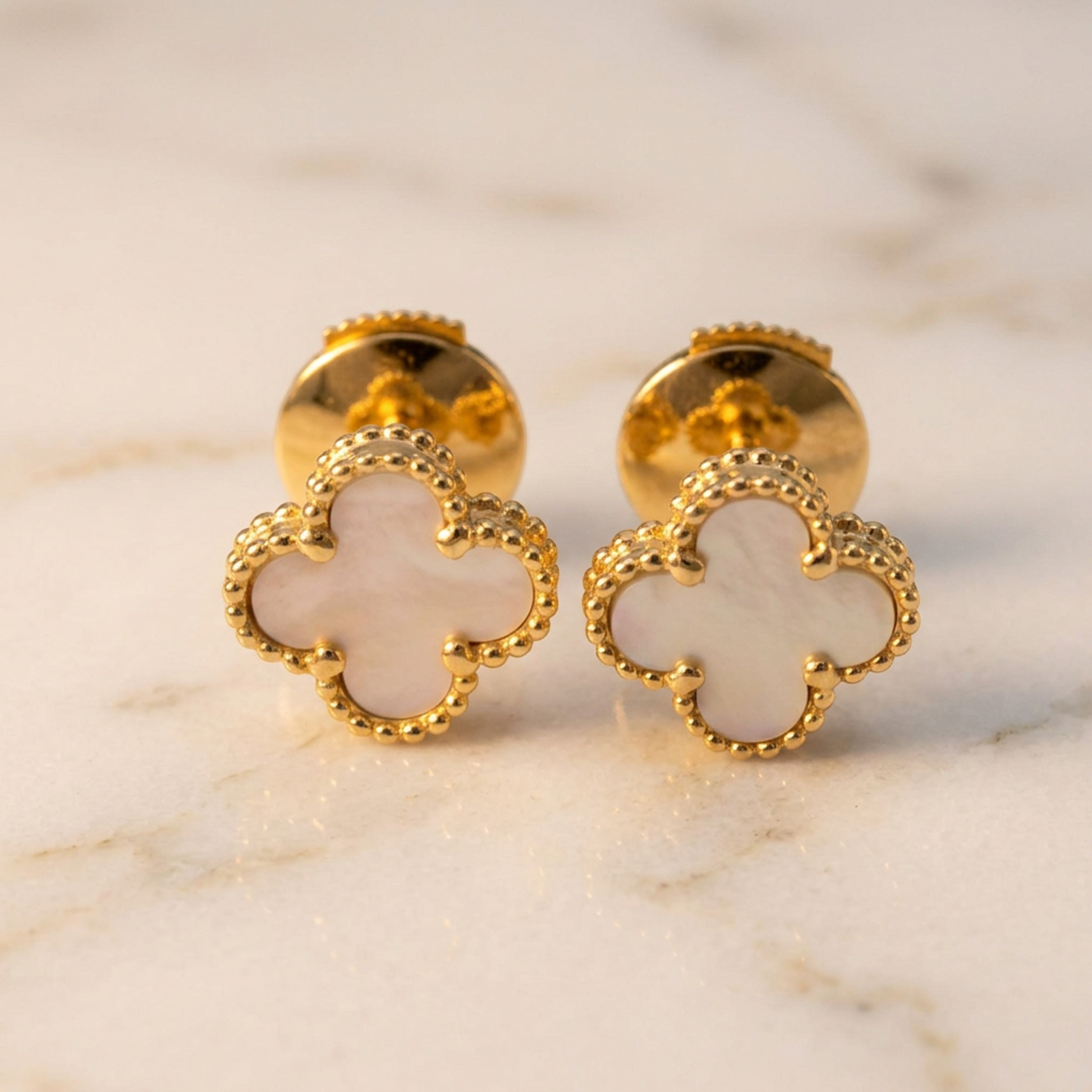 Van Cleef & Arpels Sweet Alhambra Mother Of Pearl Yellow Gold (18K) Stud Earrings Gold