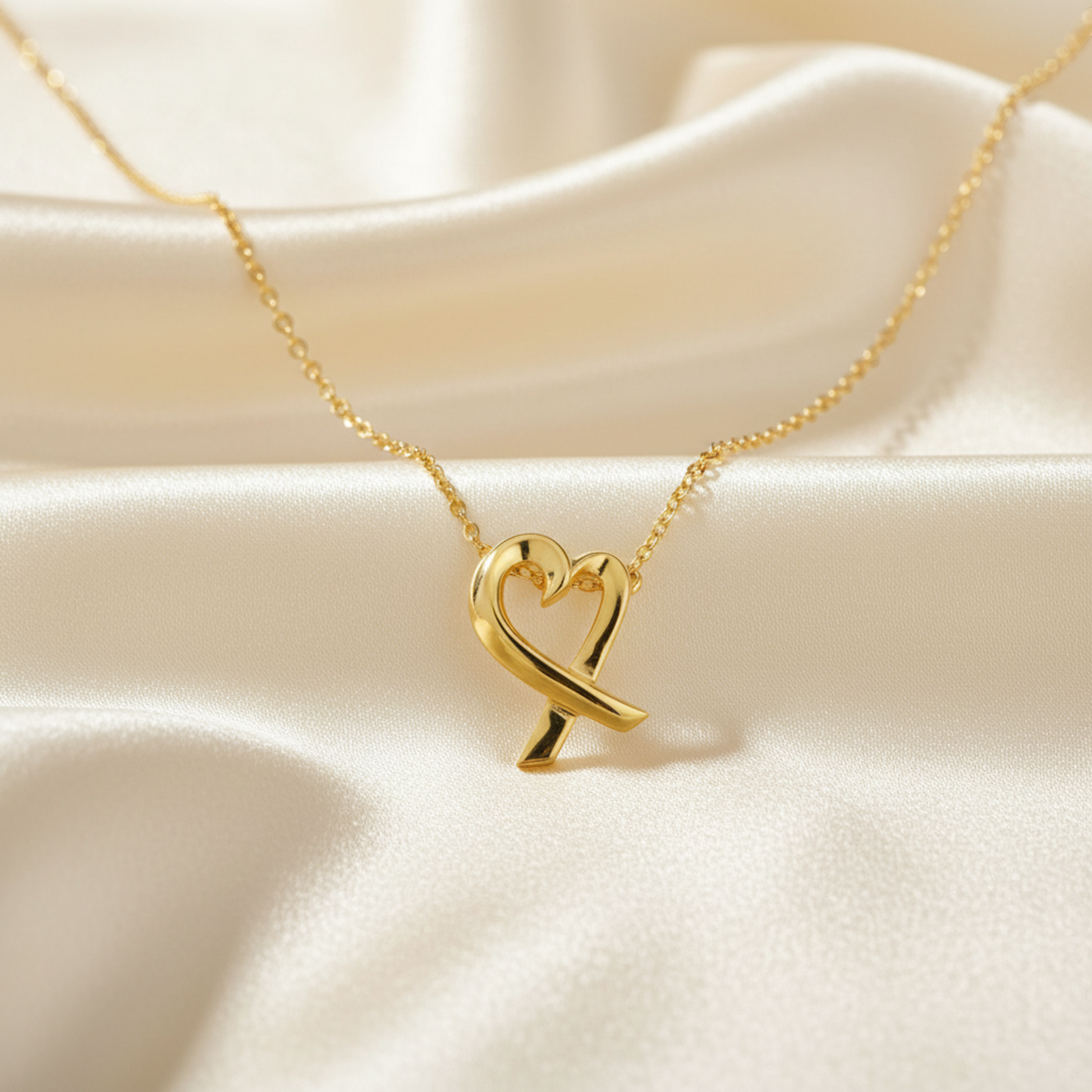 Tiffany Loving Heart Necklace Yellow Gold (18K) No Stone Men,Women Fashion Pendant Necklace (Gold)