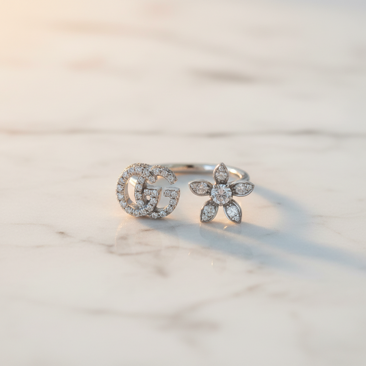 Gucci Flora Diamond Ring White Gold (18K) Fashion Diamond Band Ring Silver