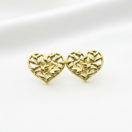 Tiffany Olive Leaf Heart Earrings No Stone Yellow Gold (18K) Stud Earrings Gold