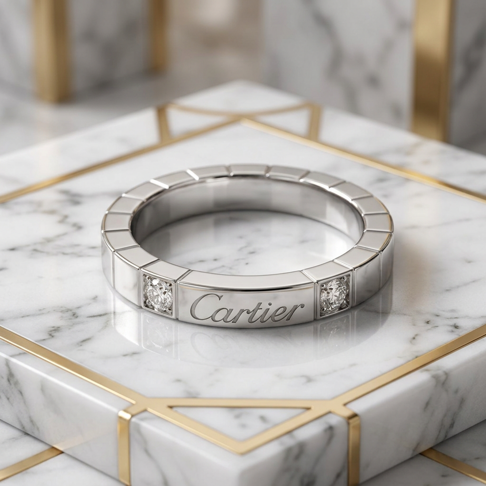 Cartier Lanieres Ring With 2 Diamonds White Gold (18K) Fashion Diamond Band Ring Silver