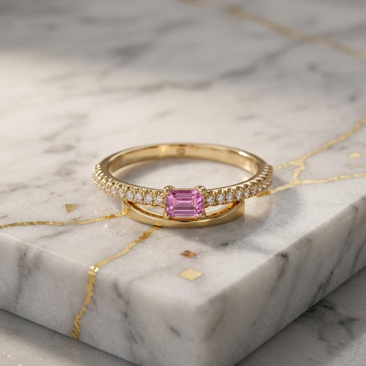 Tiffany Novo Horizon Pink Sapphire Diamond Ring Pink Gold (18K) Fashion Diamond,Sapphire Band Ring Pink Gold