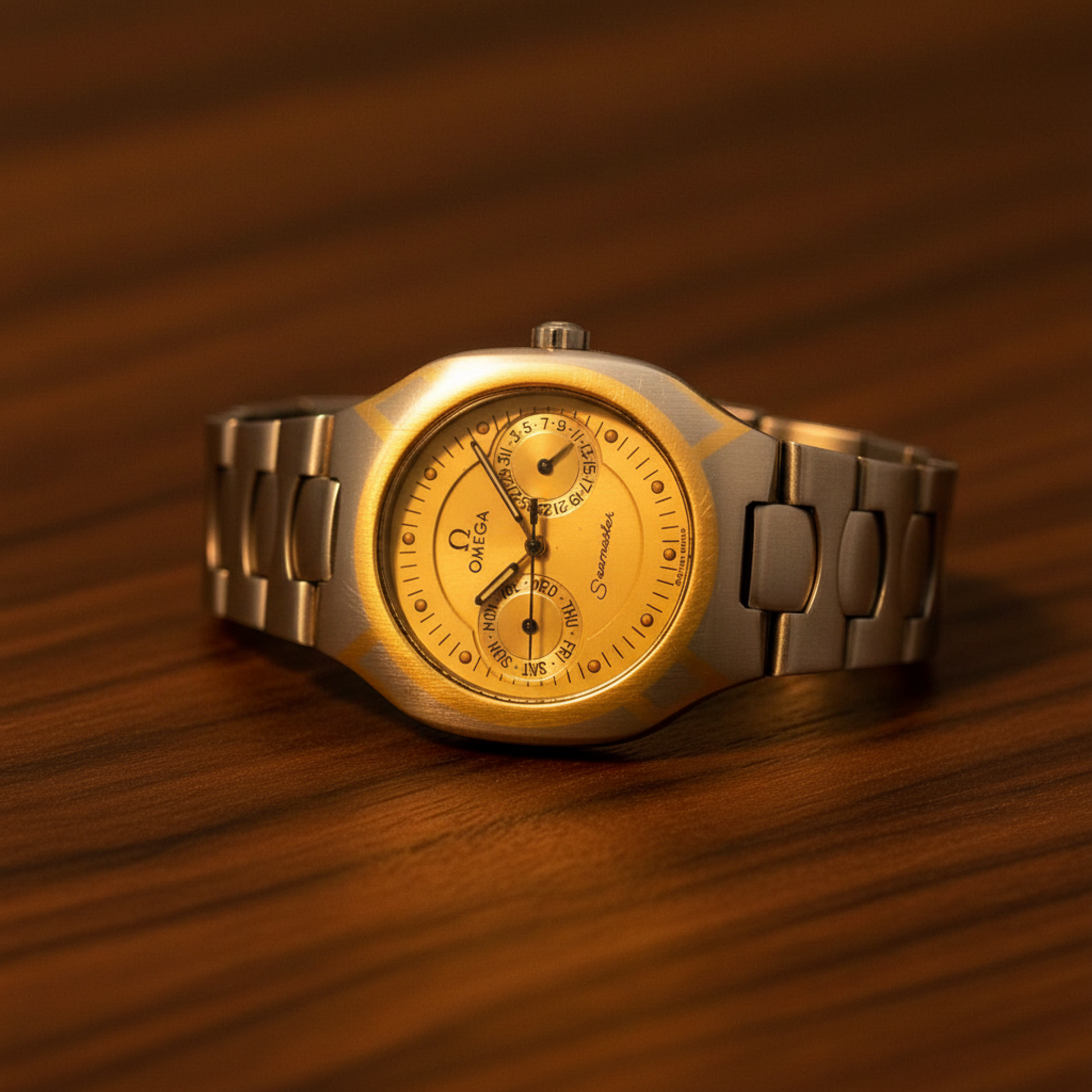OMEGA Seamaster Polaris Day Date 18K Gold Steel Watch 396.1022 Polished