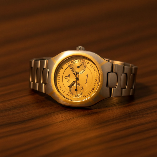 OMEGA Seamaster Polaris Day Date 18K Gold Steel Watch 396.1022 Polished