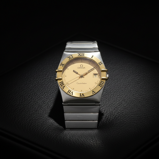OMEGA Constellation 18K Gold Steel Quartz Mens Watch 396.1070 Polished