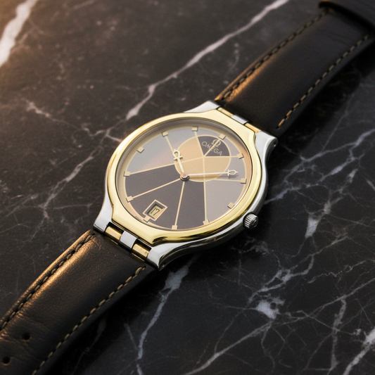 OMEGA De Ville Symbol K18 Gold Steel Quartz Mens Watch 196.0316 Polished