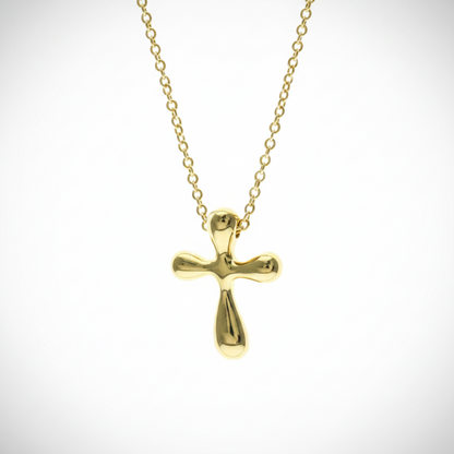 Tiffany Small Cross Necklace Yellow Gold (18K) No Stone Men,Women Fashion Pendant Necklace (Gold)