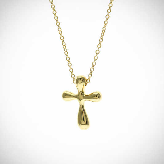 Tiffany Small Cross Necklace Yellow Gold (18K) No Stone Men,Women Fashion Pendant Necklace (Gold)