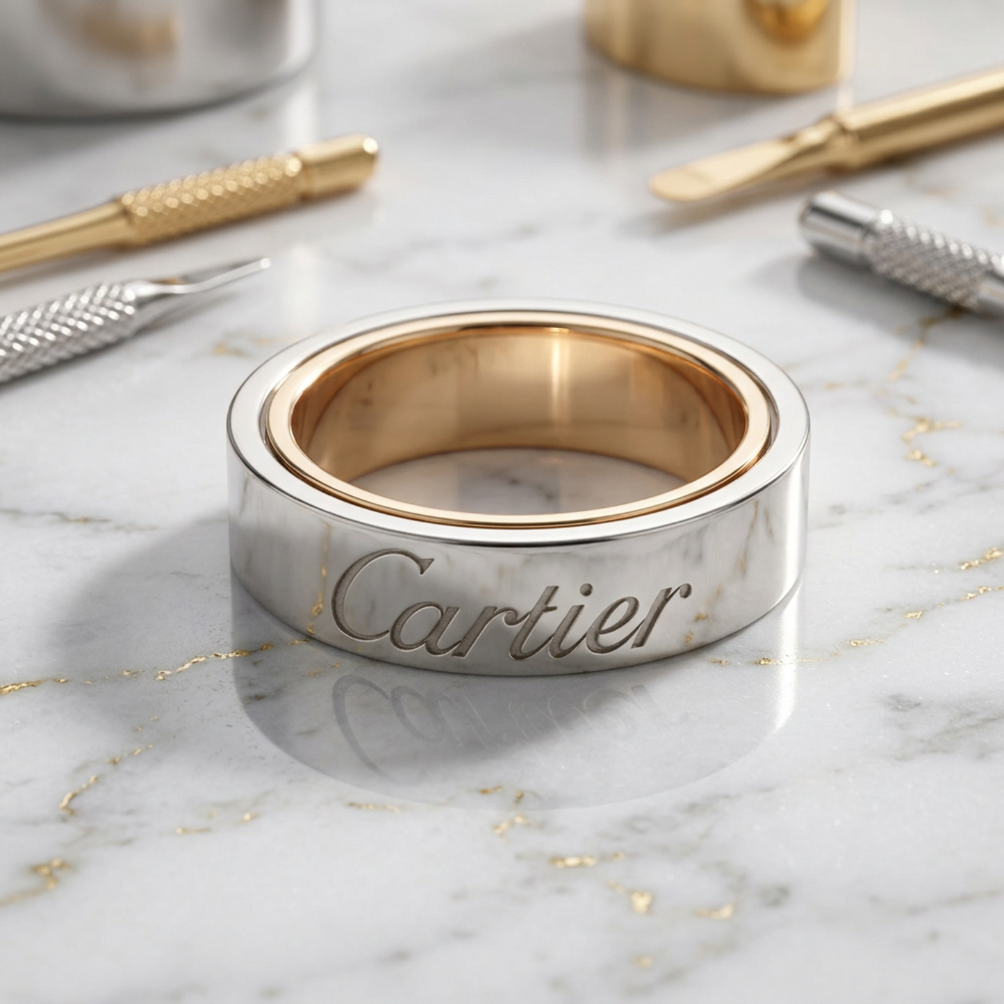 Cartier Secret Love Ring Pink Gold (18K),White Gold (18K) Fashion No Stone Band Ring Silver