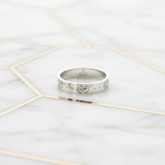 Gucci Icon White Gold (18K) Fashion No Stone Band Ring Silver