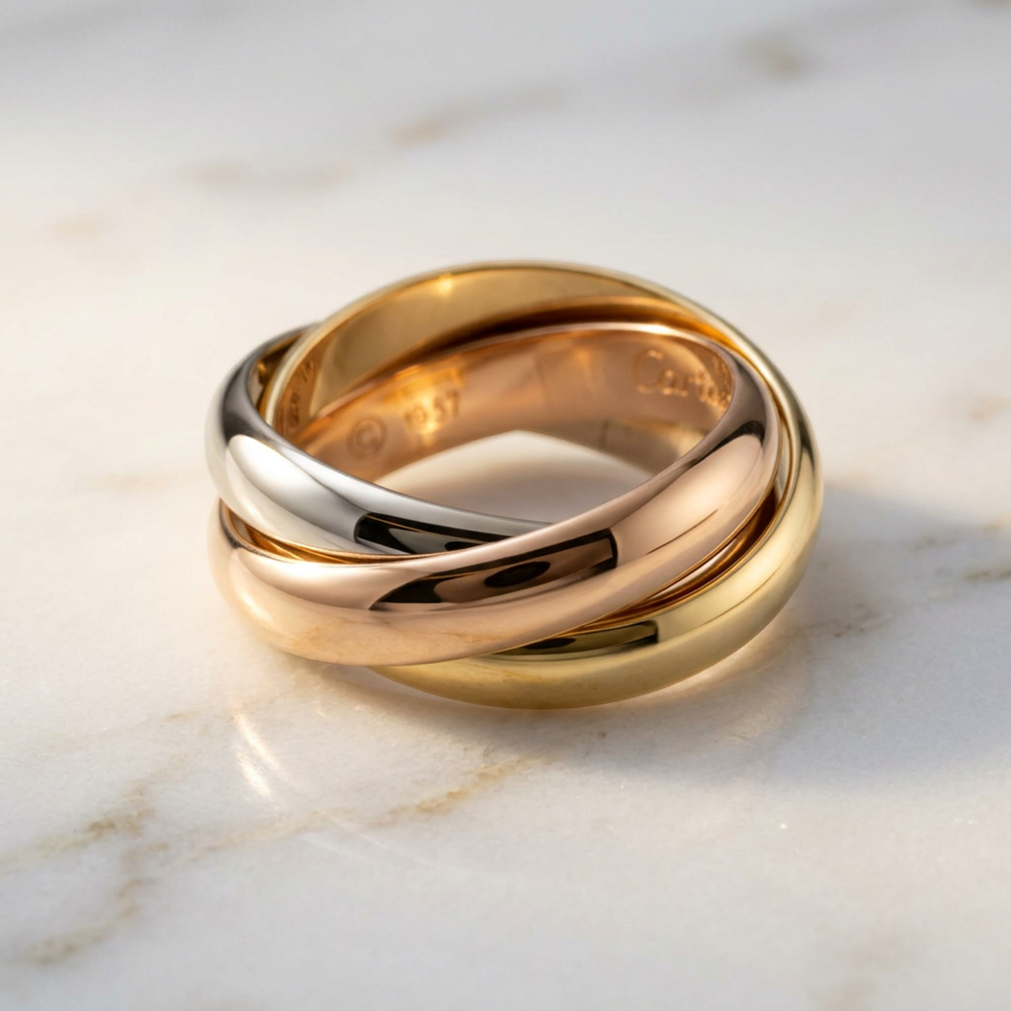 Cartier Trinity Yellow Gold (18K),Pink Gold (18K),White Gold (18K) Fashion No Stone Band Ring Gold