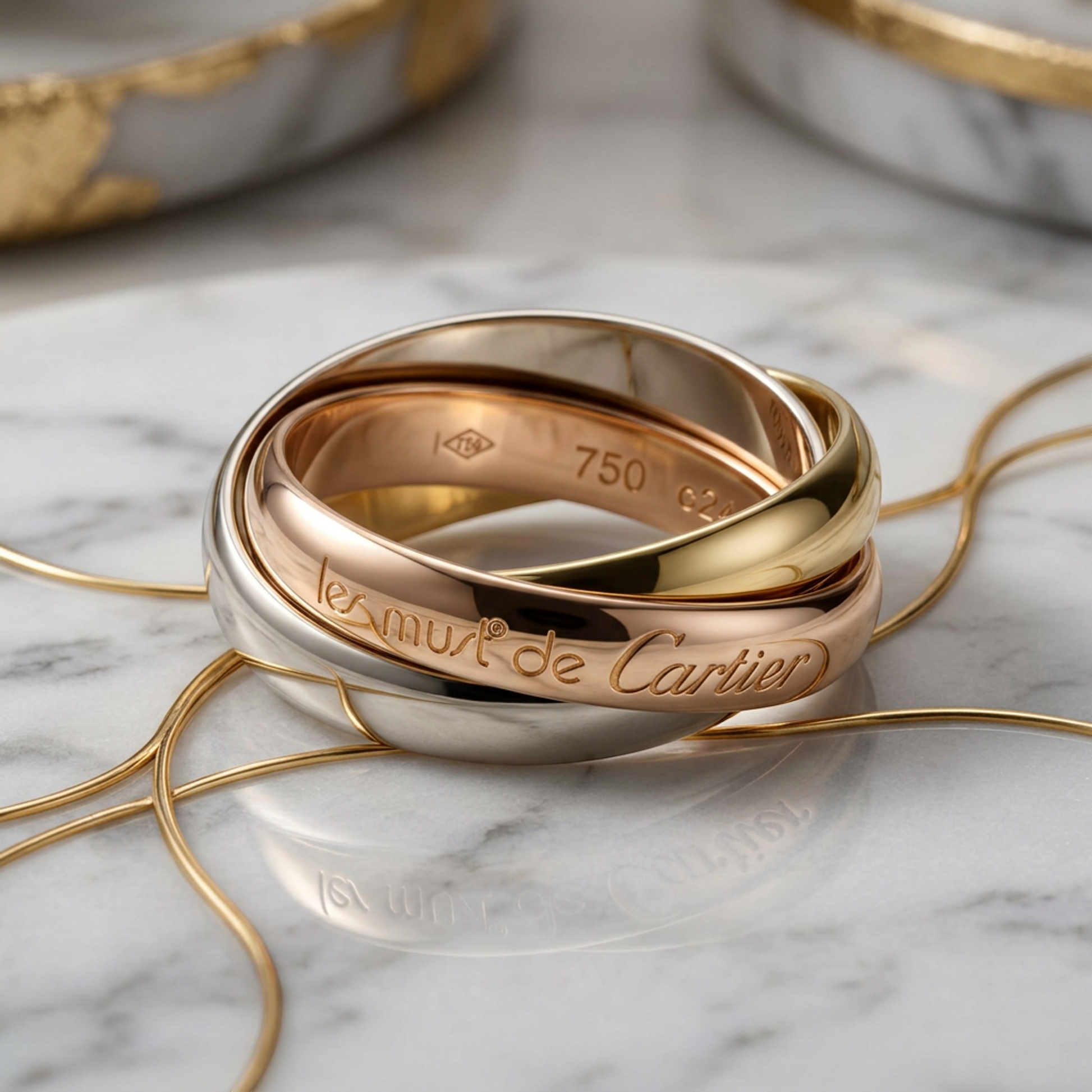 Cartier Trinity Yellow Gold (18K),Pink Gold (18K),White Gold (18K) Fashion No Stone Band Ring Gold