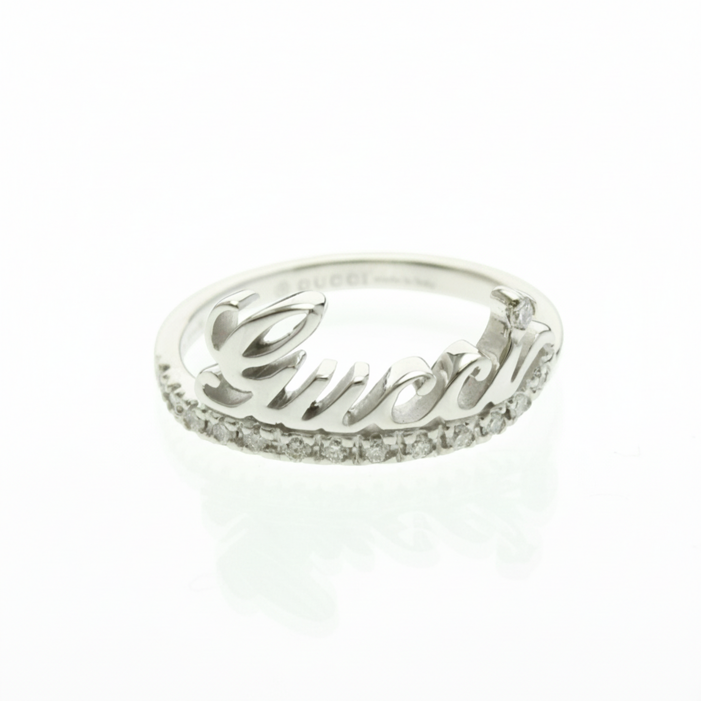 Gucci Logo Signature Diamond Ring White Gold (18K) Fashion Diamond Band Ring Silver
