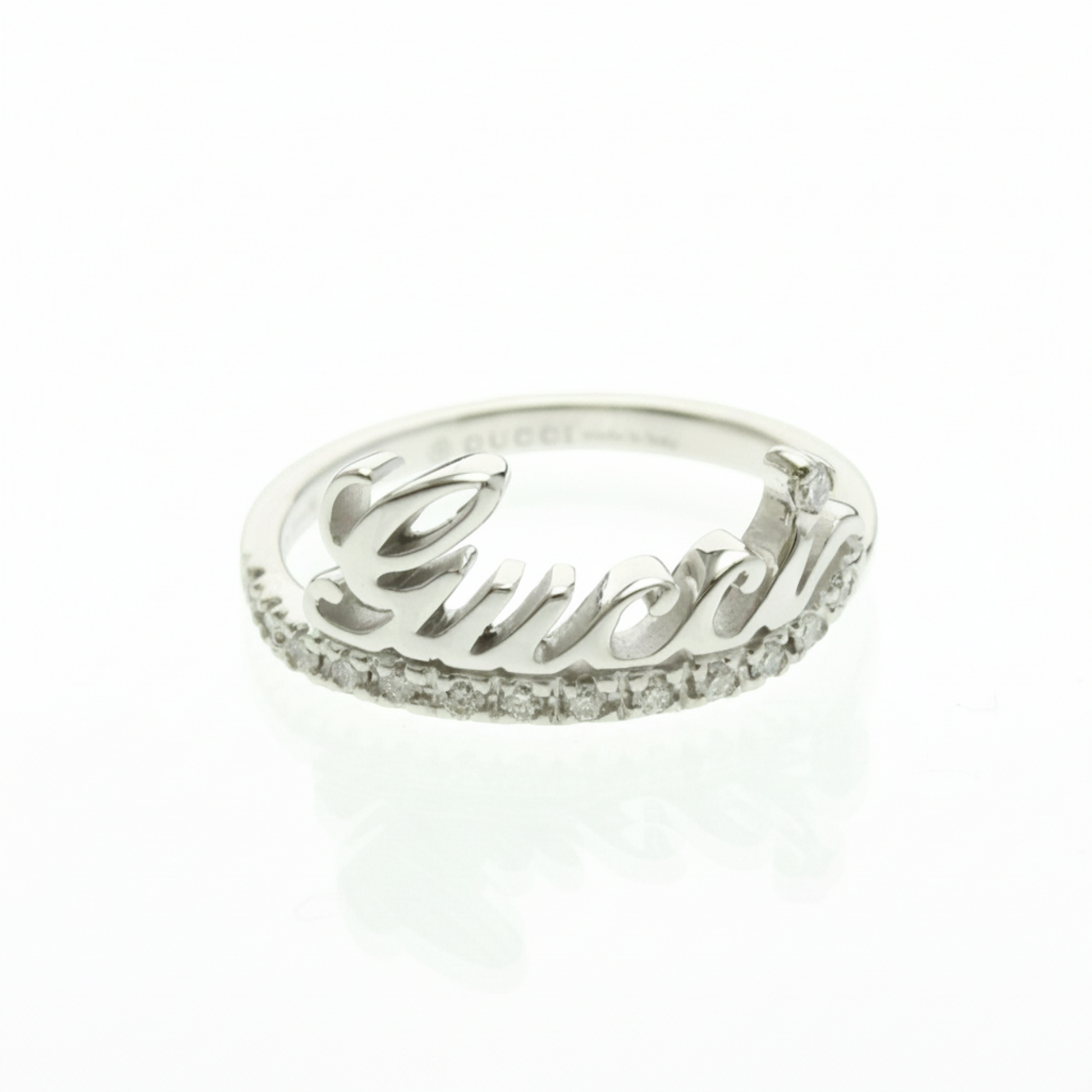 Gucci Logo Signature Diamond Ring White Gold (18K) Fashion Diamond Band Ring Silver
