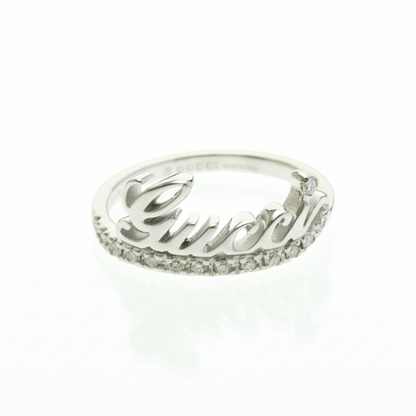 Gucci Logo Signature Diamond Ring White Gold (18K) Fashion Diamond Band Ring Silver
