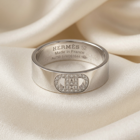 Hermes H D'ancre Ring With Diamonds White Gold (18K) Fashion Diamond Band Ring Silver