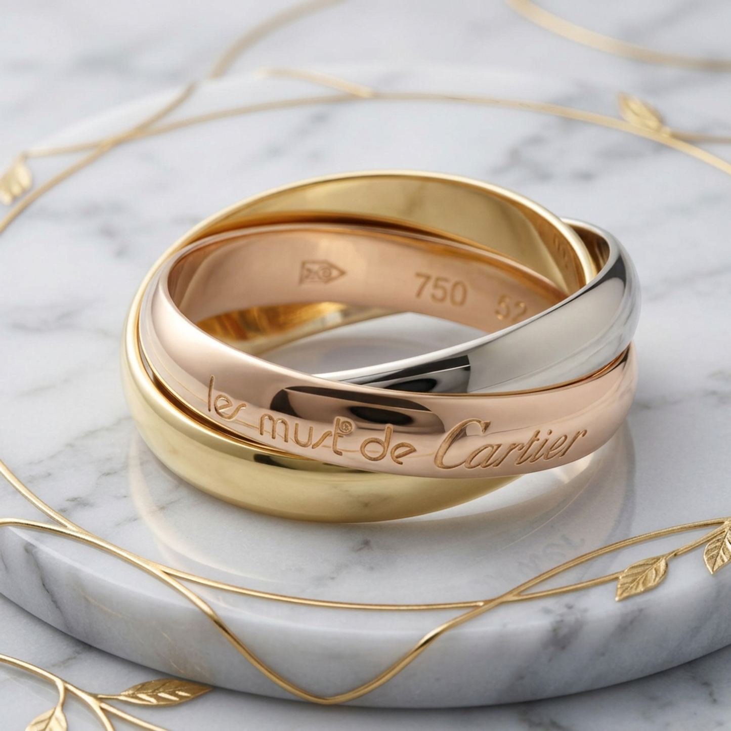 Cartier Trinity Yellow Gold (18K),Pink Gold (18K),White Gold (18K) Fashion No Stone Band Ring Gold